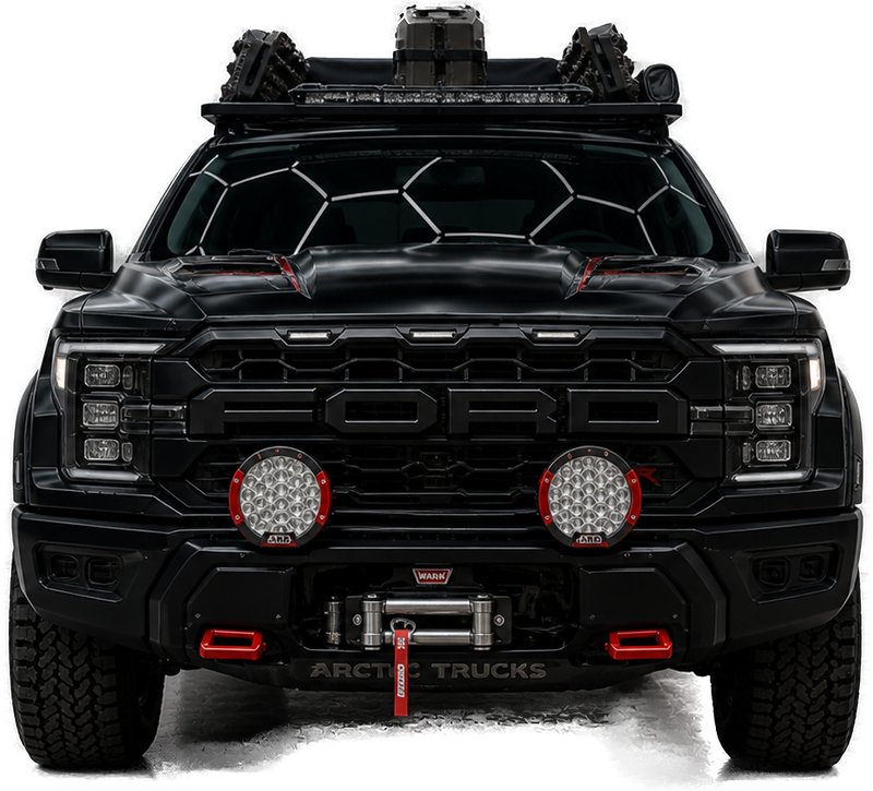Ford Raptor — вид спереди, экспедиционный обвес и лебёдка